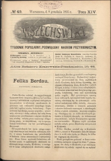 Wszechświat : Tygodnik popularny, poświęcony naukom przyrodniczym, 1895, T. 14, nr 49