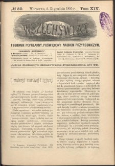Wszechświat : Tygodnik popularny, poświęcony naukom przyrodniczym, 1895, T. 14, nr 50