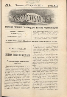 Wszechświat : Tygodnik popularny, poświęcony naukom przyrodniczym, 1893, T. 12, nr 4