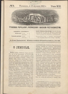 Wszechświat : Tygodnik popularny, poświęcony naukom przyrodniczym, 1893, T. 12, nr 5