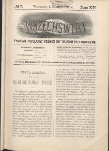 Wszechświat : Tygodnik popularny, poświęcony naukom przyrodniczym, 1893, T. 12, nr 7