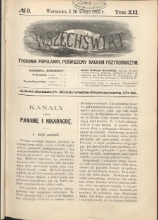 Wszechświat : Tygodnik popularny, poświęcony naukom przyrodniczym, 1893, T. 12, nr 9