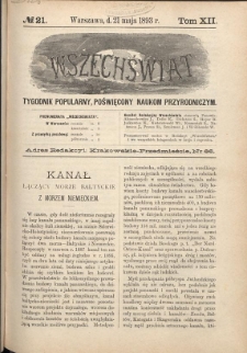 Wszechświat : Tygodnik popularny, poświęcony naukom przyrodniczym, 1893, T. 12, nr 21