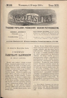 Wszechświat : Tygodnik popularny, poświęcony naukom przyrodniczym, 1893, T. 12, nr 22