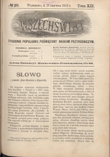 Wszechświat : Tygodnik popularny, poświęcony naukom przyrodniczym, 1893, T. 12, nr 25