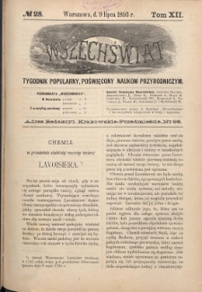 Wszechświat : Tygodnik popularny, poświęcony naukom przyrodniczym, 1893, T. 12, nr 28