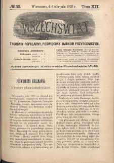 Wszechświat : Tygodnik popularny, poświęcony naukom przyrodniczym, 1893, T. 12, nr 32