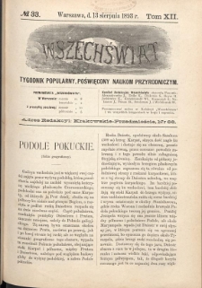 Wszechświat : Tygodnik popularny, poświęcony naukom przyrodniczym, 1893, T. 12, nr 33