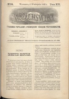 Wszechświat : Tygodnik popularny, poświęcony naukom przyrodniczym, 1893, T. 12, nr 34