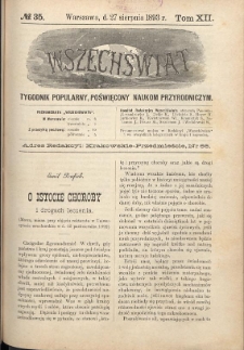 Wszechświat : Tygodnik popularny, poświęcony naukom przyrodniczym, 1893, T. 12, nr 35