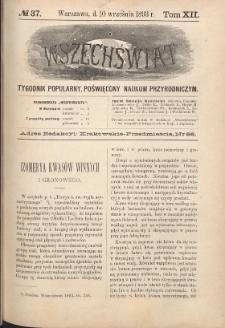 Wszechświat : Tygodnik popularny, poświęcony naukom przyrodniczym, 1893, T. 12, nr 38