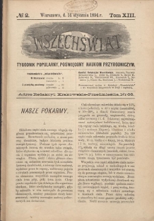 Wszechświat : Tygodnik popularny, poświęcony naukom przyrodniczym, 1894, T. 13, nr 2
