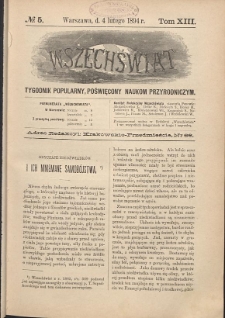 Wszechświat : Tygodnik popularny, poświęcony naukom przyrodniczym, 1894, T. 13, nr 5