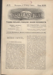 Wszechświat : Tygodnik popularny, poświęcony naukom przyrodniczym, 1894, T. 13, nr 7