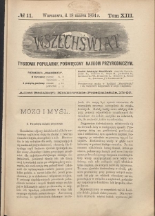 Wszechświat : Tygodnik popularny, poświęcony naukom przyrodniczym, 1894, T. 13, nr 11