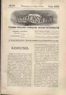 Wszechświat : Tygodnik popularny, poświęcony naukom przyrodniczym, 1894, T. 13, nr 27