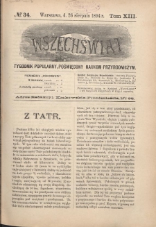Wszechświat : Tygodnik popularny, poświęcony naukom przyrodniczym, 1894, T. 13, nr 34