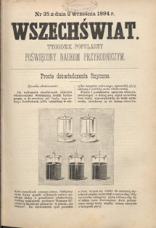 Wszechświat : Tygodnik popularny, poświęcony naukom przyrodniczym, 1894, T. 13, nr 35