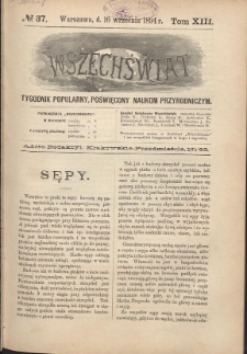 Wszechświat : Tygodnik popularny, poświęcony naukom przyrodniczym, 1894, T. 13, nr 37