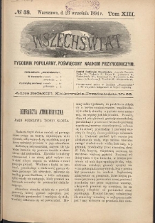 Wszechświat : Tygodnik popularny, poświęcony naukom przyrodniczym, 1894, T. 13, nr 38