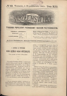 Wszechświat : Tygodnik popularny, poświęcony naukom przyrodniczym, 1894, T. 13, nr 43