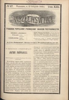 Wszechświat : Tygodnik popularny, poświęcony naukom przyrodniczym, 1894, T. 13, nr 47
