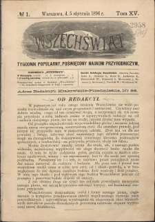 Wszechświat : Tygodnik popularny, poświęcony naukom przyrodniczym, 1896, T. 15, nr 1
