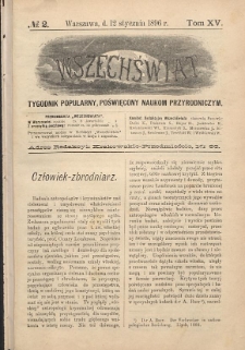 Wszechświat : Tygodnik popularny, poświęcony naukom przyrodniczym, 1896, T. 15, nr 2