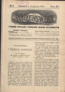 Wszechświat : Tygodnik popularny, poświęcony naukom przyrodniczym, 1896, T. 15, nr 3