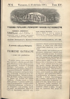 Wszechświat : Tygodnik popularny, poświęcony naukom przyrodniczym, 1896, T. 15, nr 4