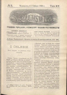 Wszechświat : Tygodnik popularny, poświęcony naukom przyrodniczym, 1896, T. 15, nr 5