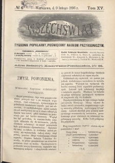 Wszechświat : Tygodnik popularny, poświęcony naukom przyrodniczym, 1896, T. 15, nr 6