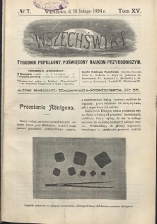 Wszechświat : Tygodnik popularny, poświęcony naukom przyrodniczym, 1896, T. 15, nr 7
