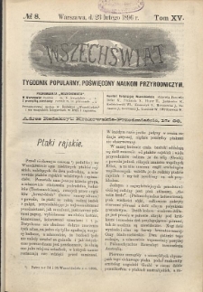 Wszechświat : Tygodnik popularny, poświęcony naukom przyrodniczym, 1896, T. 15, nr 8