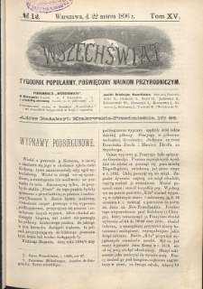 Wszechświat : Tygodnik popularny, poświęcony naukom przyrodniczym, 1896, T. 15, nr 12
