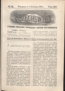 Wszechświat : Tygodnik popularny, poświęcony naukom przyrodniczym, 1896, T. 15, nr 14