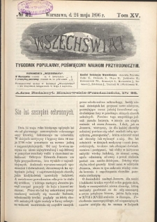 Wszechświat : Tygodnik popularny, poświęcony naukom przyrodniczym, 1896, T. 15, nr 21