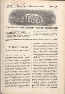 Wszechświat : Tygodnik popularny, poświęcony naukom przyrodniczym, 1896, T. 15, nr 24