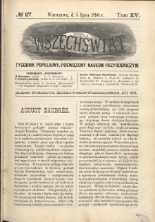 Wszechświat : Tygodnik popularny, poświęcony naukom przyrodniczym, 1896, T. 15, nr 27