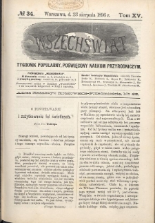 Wszechświat : Tygodnik popularny, poświęcony naukom przyrodniczym, 1896, T. 15, nr 34
