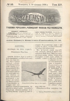 Wszechświat : Tygodnik popularny, poświęcony naukom przyrodniczym, 1896, T. 15, nr 35