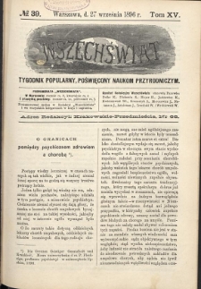 Wszechświat : Tygodnik popularny, poświęcony naukom przyrodniczym, 1896, T. 15, nr 39