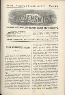 Wszechświat : Tygodnik popularny, poświęcony naukom przyrodniczym, 1896, T. 15, nr 40