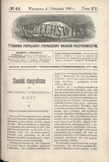 Wszechświat : Tygodnik popularny, poświęcony naukom przyrodniczym, 1896, T. 15, nr 44