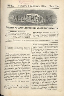 Wszechświat : Tygodnik popularny, poświęcony naukom przyrodniczym, 1896, T. 15, nr 47