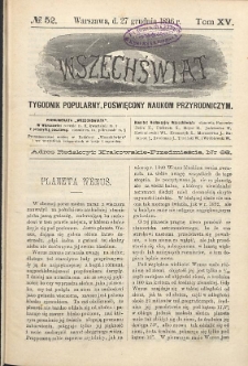 Wszechświat : Tygodnik popularny, poświęcony naukom przyrodniczym, 1896, T. 15, nr 52
