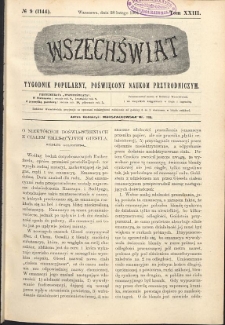 Wszechświat : Tygodnik popularny, poświęcony naukom przyrodniczym, 1904, T. 23, nr 9