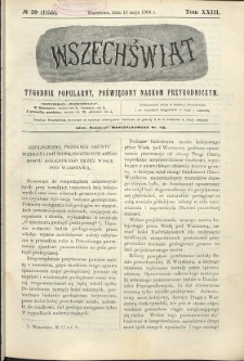 Wszechświat : Tygodnik popularny, poświęcony naukom przyrodniczym, 1904, T. 23, nr 20