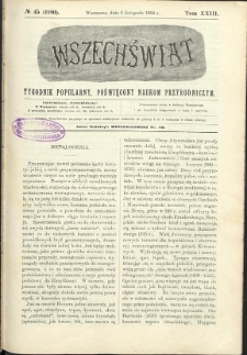 Wszechświat : Tygodnik popularny, poświęcony naukom przyrodniczym, 1904, T. 23, nr 45
