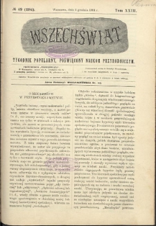 Wszechświat : Tygodnik popularny, poświęcony naukom przyrodniczym, 1904, T. 23, nr 49